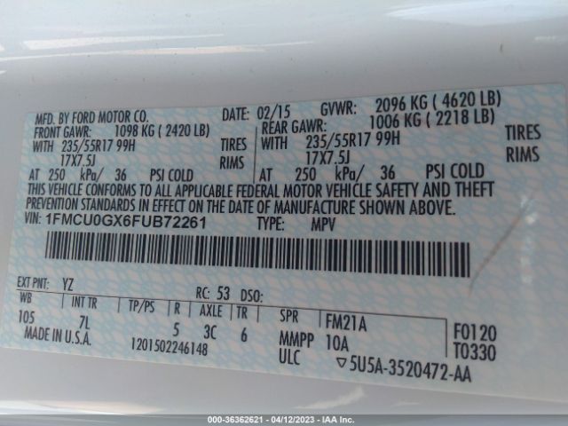 1FMCU0GX6FUB72261 Ford ESCAPE SE