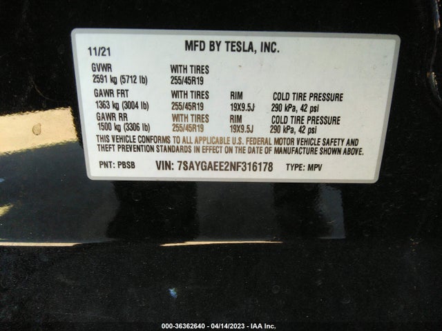 Tesla Model Y Long Range 2022 7SAYGAEE2NF316178 Image 9