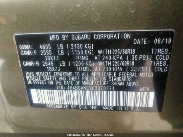 4S4BSANC9K3378374 Subaru Outback Limited