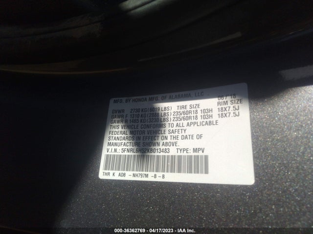 Honda ODYSSEY EX 2019 5FNRL6H52KB013483 Image 9