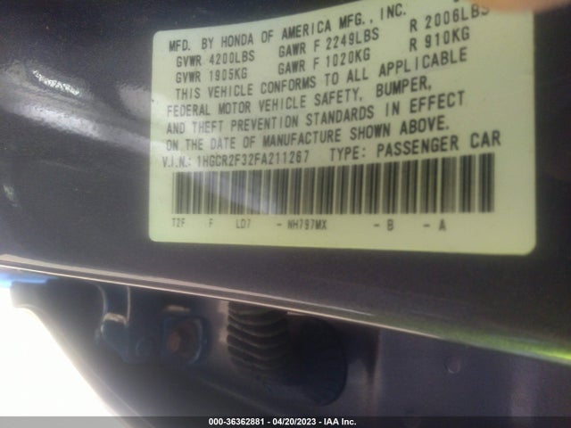 Honda Accord Sedan Lx 2015 1HGCR2F32FA211267 Image 9