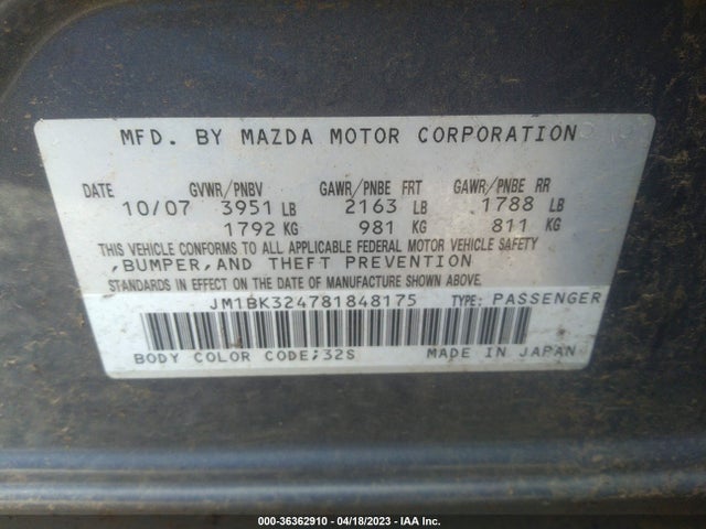2008 MAZDA MAZDA3 S SPORT *LTD AVAIL* VIN: JM1BK324781848175