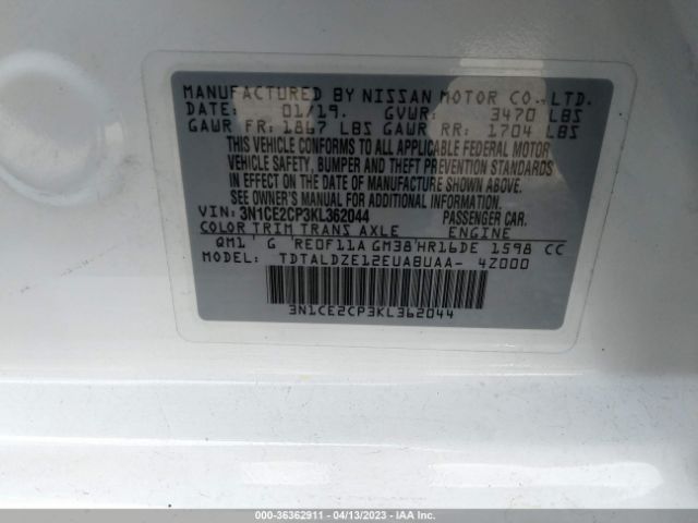 3N1CE2CP3KL362044 Nissan Versa Note Sv