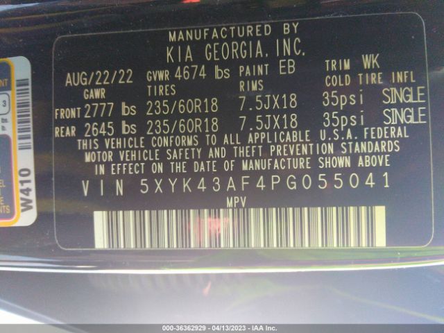 5XYK43AF4PG055041 KIA Sportage Sx
