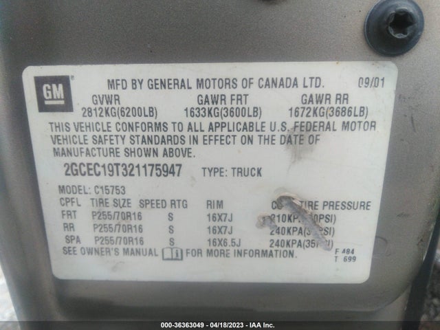2002 CHEVROLET SILVERADO 1500 LS VIN: 2GCEC19T321175947