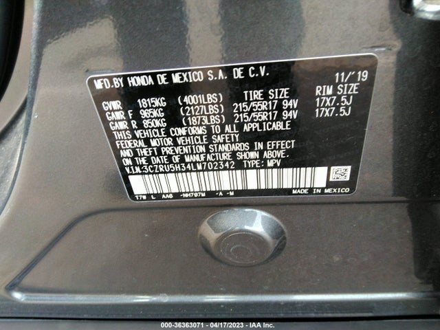 2020 HONDA HR-V LX VIN: 3CZRU5H34LM702342