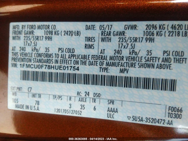 Ford ESCAPE S 2017 1FMCU0F78HUE01754 Image 7