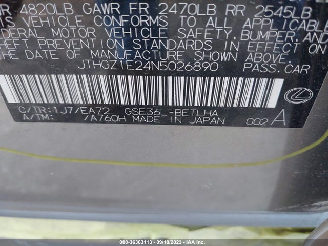 JTHGZ1E24N5026890 Lexus Is 350 F Sport