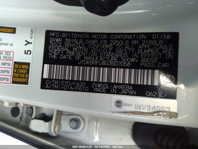 Toyota Prius Two 2016 JTDKBRFU8G3507058 Image 10