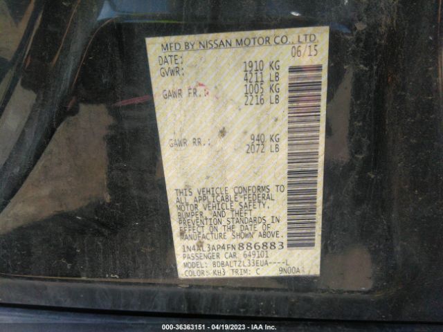 1N4AL3AP4FN886883 Nissan Altima 2.5 Sl