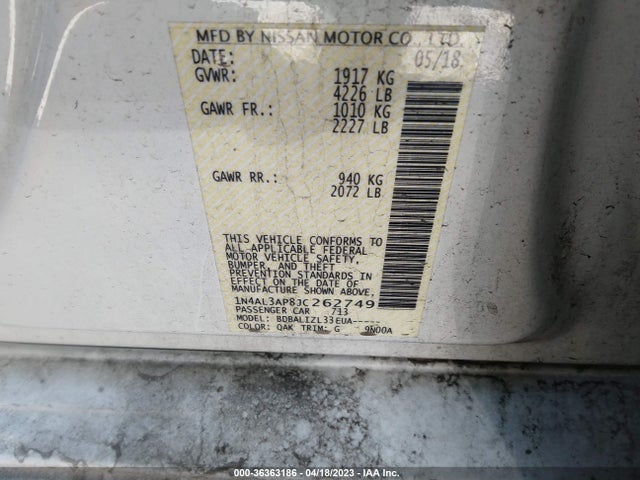 2018 NISSAN ALTIMA 2.5 SV VIN: 1N4AL3AP8JC262749