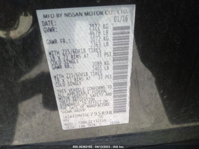 5N1AT2MV1GC795898 Nissan Rogue Sl