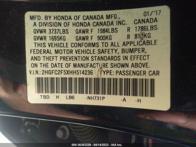 Honda Civic Sedan Lx 2017 2HGFC2F5XHH514236 Image 9