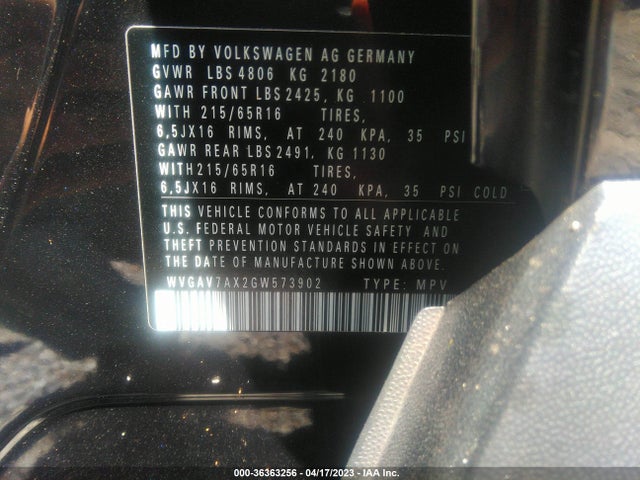 WVGAV7AX2GW573902 Volkswagen TIGUAN S