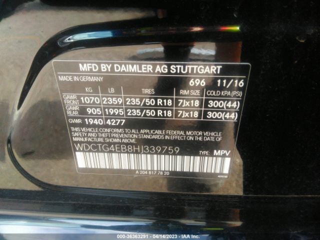 WDCTG4EB8HJ339759 Mercedes-Benz Gla Gla 250