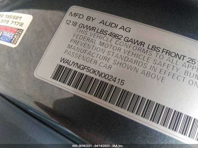 WAUYNGF50KN002415 Audi A5 Cabriolet Premium Plus