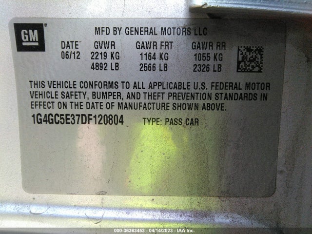 2013 BUICK LACROSSE VIN: 1G4GC5E37DF120804