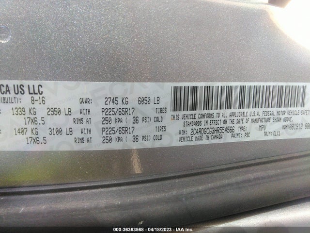 Dodge Grand Caravan Sxt 2017 2C4RDGCG3HR554566 Image 9