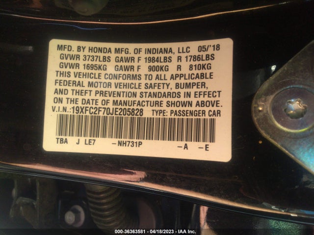 Honda Civic Sedan Ex 2018 19XFC2F70JE205828 Image 9