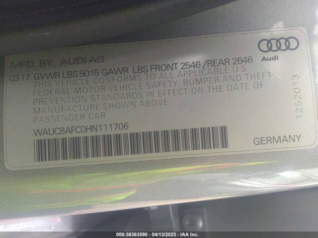 WAUC8AFC0HN111706 Audi A6 PREMIUM