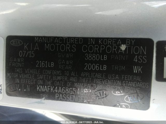 KNAFK4A68G5488719 KIA FORTE LX