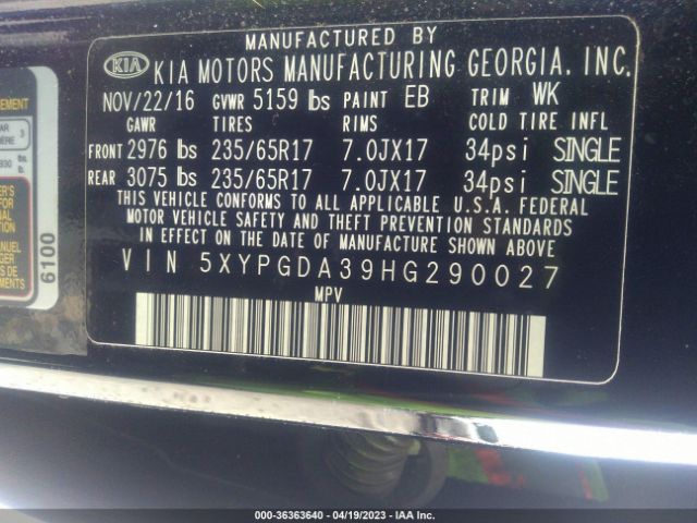 5XYPGDA39HG290027 KIA SORENTO LX