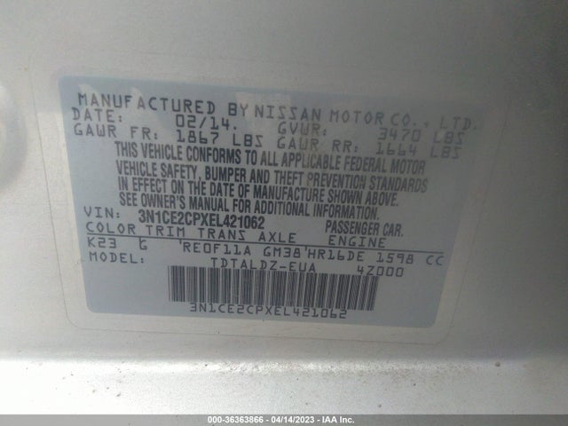 2014 NISSAN VERSA NOTE S/S PLUS/SV VIN: 3N1CE2CPXEL421062