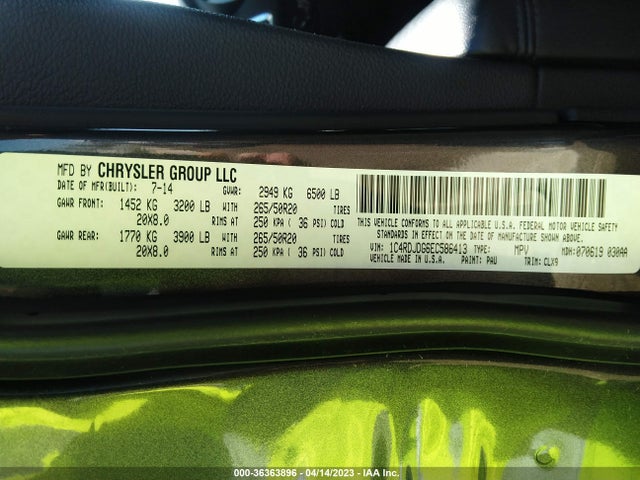 Dodge DURANGO LIMITED 2014 1C4RDJDG6EC586413 Image 9