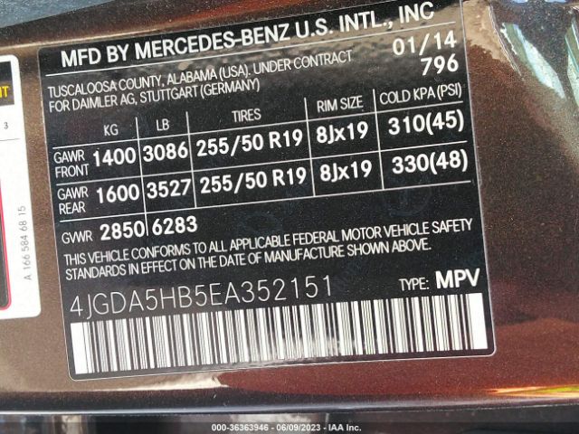 4JGDA5HB5EA352151 Mercedes-Benz M-class Ml 350