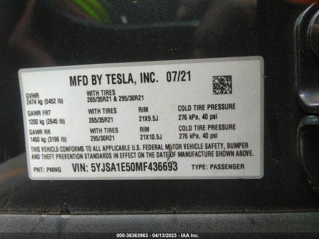 Tesla Model S Long Range 2021 5YJSA1E50MF436693 Image 11