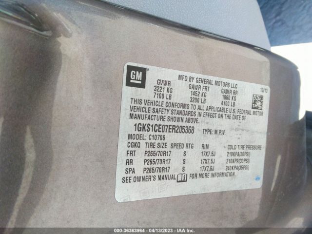 1GKS1CE07ER205368 GMC YUKON SLT