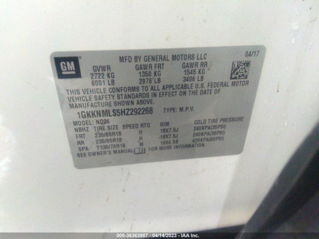 1GKKNMLS5HZ292268 GMC ACADIA SLT