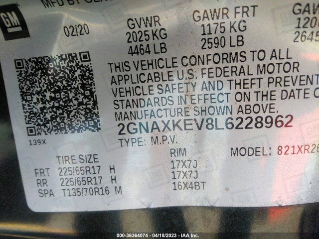 Chevrolet EQUINOX LT 2020 2GNAXKEV8L6228962 Image 9
