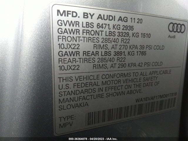 2021 Audi Q8, VIN: WA1EVAF17MD017318