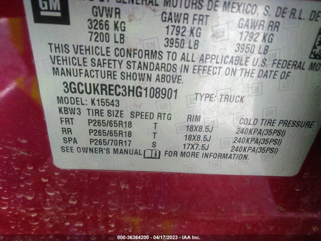 Chevrolet Silverado 1500 Lt 2017 3GCUKREC3HG108901 Image 10
