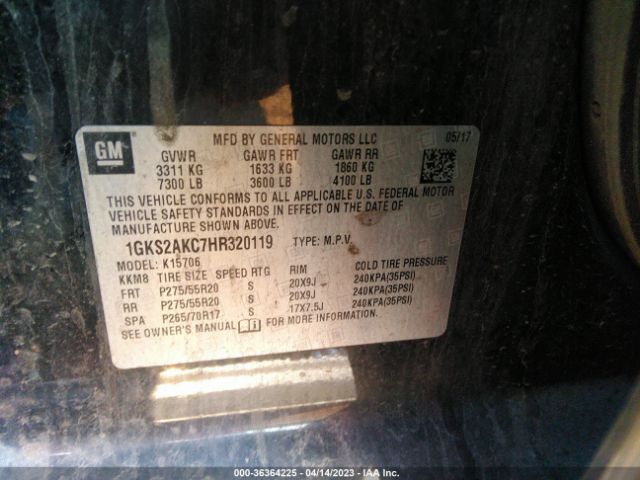 1GKS2AKC7HR320119 GMC YUKON SLE