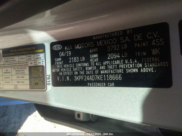 3KPF24AD7KE118666 KIA Forte Lxs