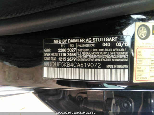 2012 MERCEDES-BENZ E-CLASS E 350 VIN: WDDHF5KB4CA619072
