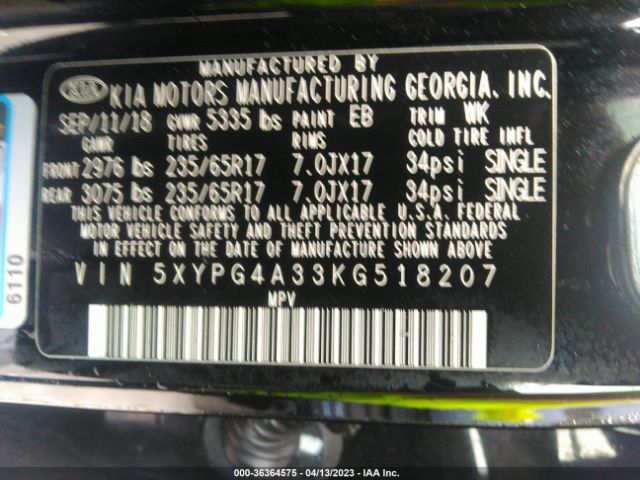 5XYPG4A33KG518207 KIA SORENTO LX