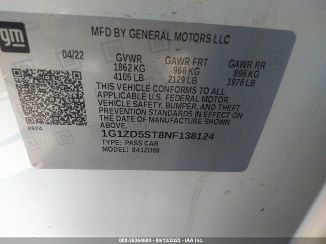 Chevrolet MALIBU LT 2022 1G1ZD5ST8NF138124 Image 9