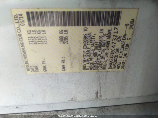 1N4AA5AP1EC473217 Nissan Maxima 3.5 Sv W/sport Pkg