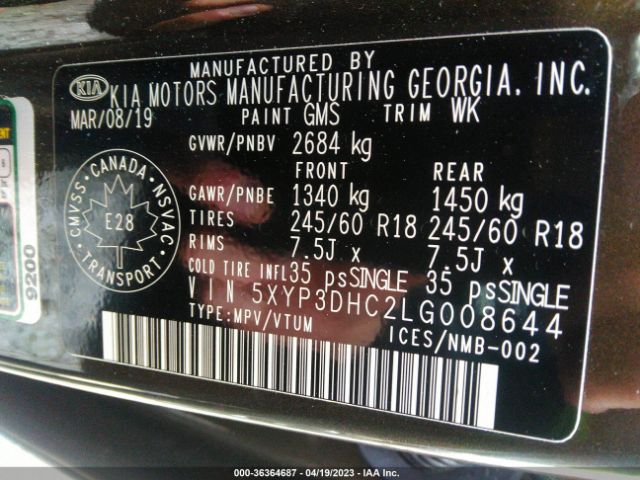 5XYP3DHC2LG008644 KIA Telluride Ex