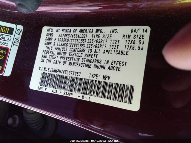 Honda Cr-v Ex-l 2014 5J6RM4H74EL078253 Image 10