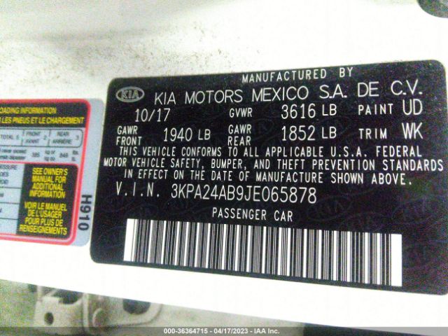 3KPA24AB9JE065878 KIA RIO S