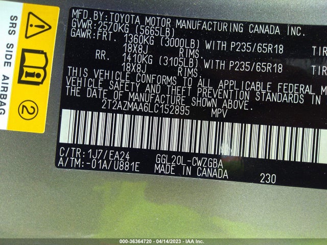 2T2AZMAA6LC152895 Lexus Rx Rx 350
