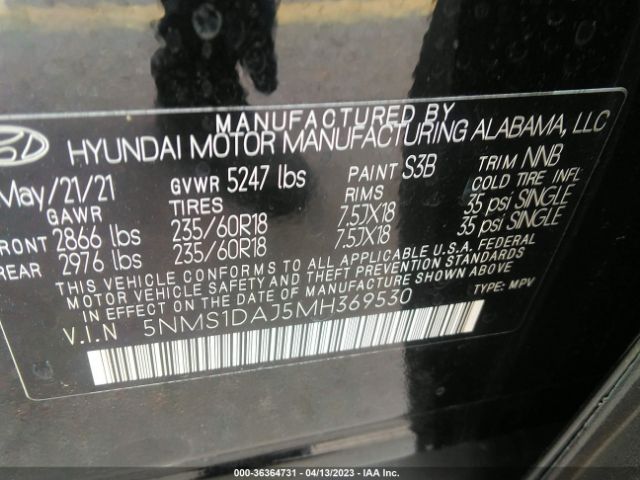 Hyundai Santa Fe Se 2021 5NMS1DAJ5MH369530 Image 9