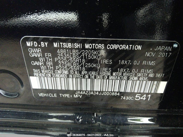 JA4AZ3A34JJ000884 Mitsubishi Outlander Sel