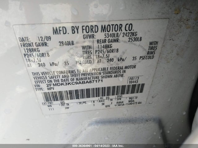 2010 FORD EDGE LIMITED VIN: 2FMDK3KC9ABA87171