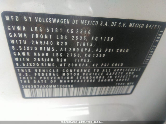 3VV3B7AX0MM120896 Volkswagen Tiguan Se/se R-line Black/sel