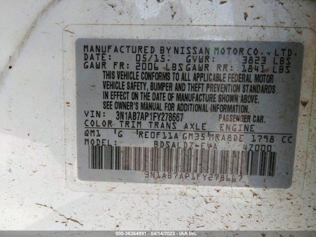 Nissan SENTRA SV 2015 3N1AB7AP1FY278667 Image 10